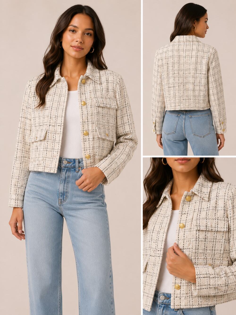 NWT Bishop + Young Parker Tweed Jacket Windowpane Cropped Size M
